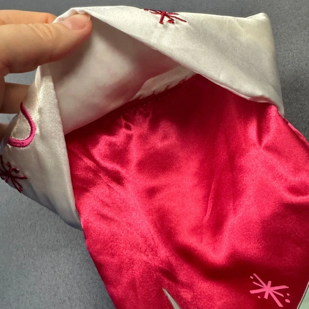 Disney Tinkerbell Christmas Stocking Glitter Pink White Embroidered 2009 19in‎